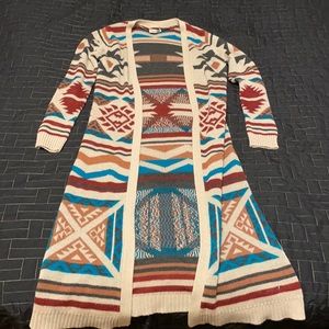 Long tribal print sweater